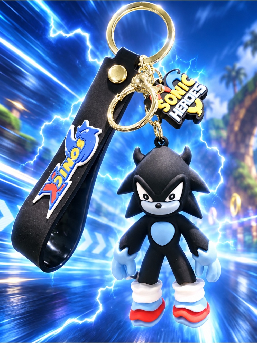 Supersonic Heroes Black Sonic SHADOW Action Figure Silicone Keychain bag charm